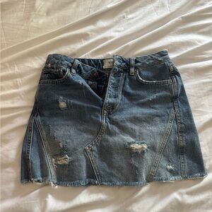 Free People Blue Distressed Mini Skirt